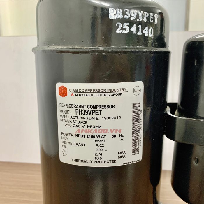 Block máy nén lạnh Mitstubishi 2,5HP PH39VPET 6 máy nén lạnh mitsubishi 2,5hp PH39VPET, mới 100%