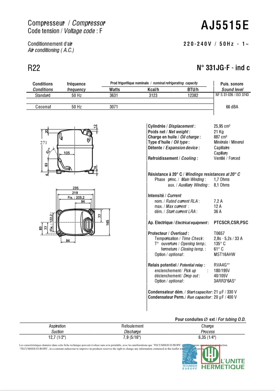 block - máy nén lạnh Tecumseh AJ5515E 4 AJ5515E 2